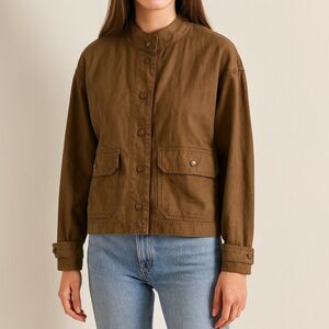 Nicole Miller Utility Jacket Brown Cotton Snap Front Women’s Large Lagenlook